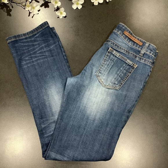Standards & Practices Ripped Straight Leg Jeans Medium Wash Distressed Crinkle - Picture 1 of 16